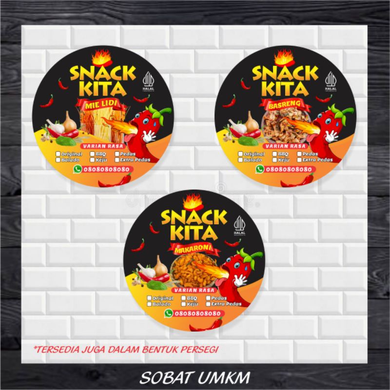 Jual Stiker Label Jajan Pedas Makaroni Mie Lidi Basreng Custom Ukuran