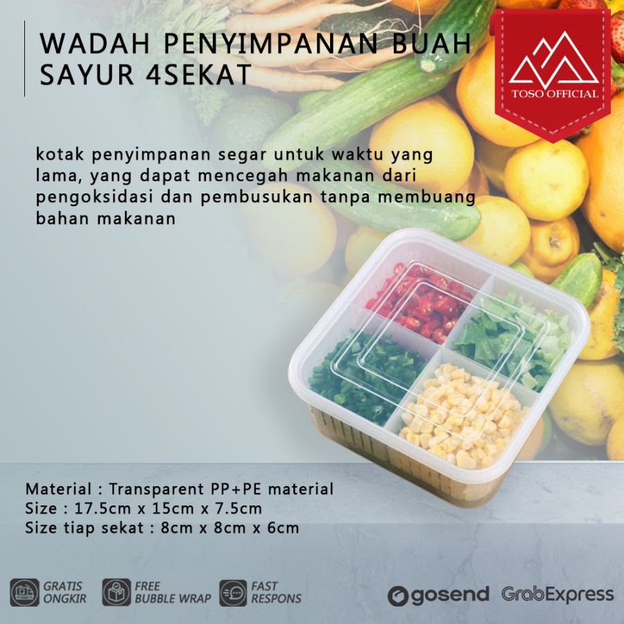 Jual KOTAK PENYIMPANAN KONTAINER MAKANAN 4 SEKAT & TIRISAN TOPLES ...