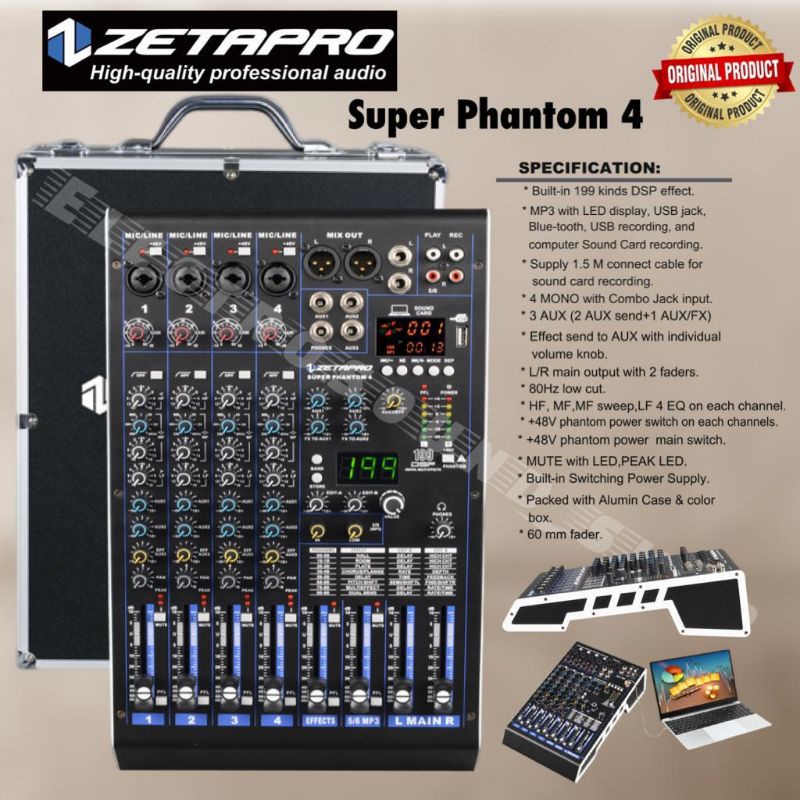 Jual MIXER AUDIO ZETAPRO SUPER PHANTOM 4 / Mixer Zetapro Original