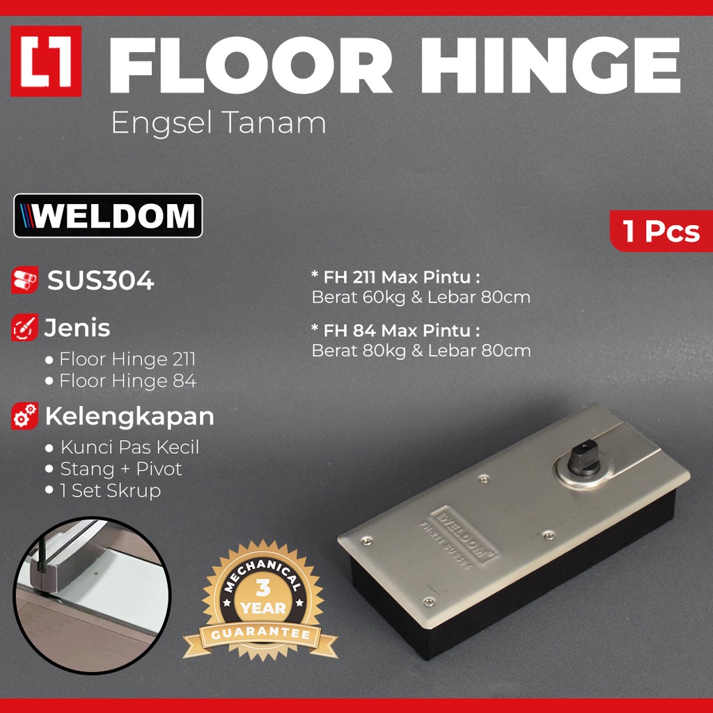 Jual Floor Hinge / Engsel Tanam Pintu Kaca - 84 / 211 - Weldom | Shopee ...