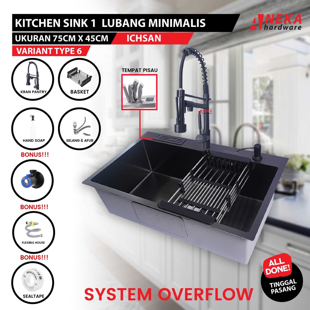 Jual Kitchen Sink 7545 Black Sink Hitam SUS304 Bak Cuci Piring Shopee Indonesia