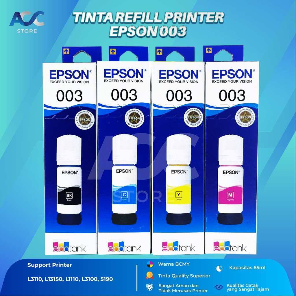 Jual 1 Set 4 Pcs Tinta Epson 003 Isi Ulang Printer L1110 L3110 L3150 L5190 L3101 Shopee Indonesia