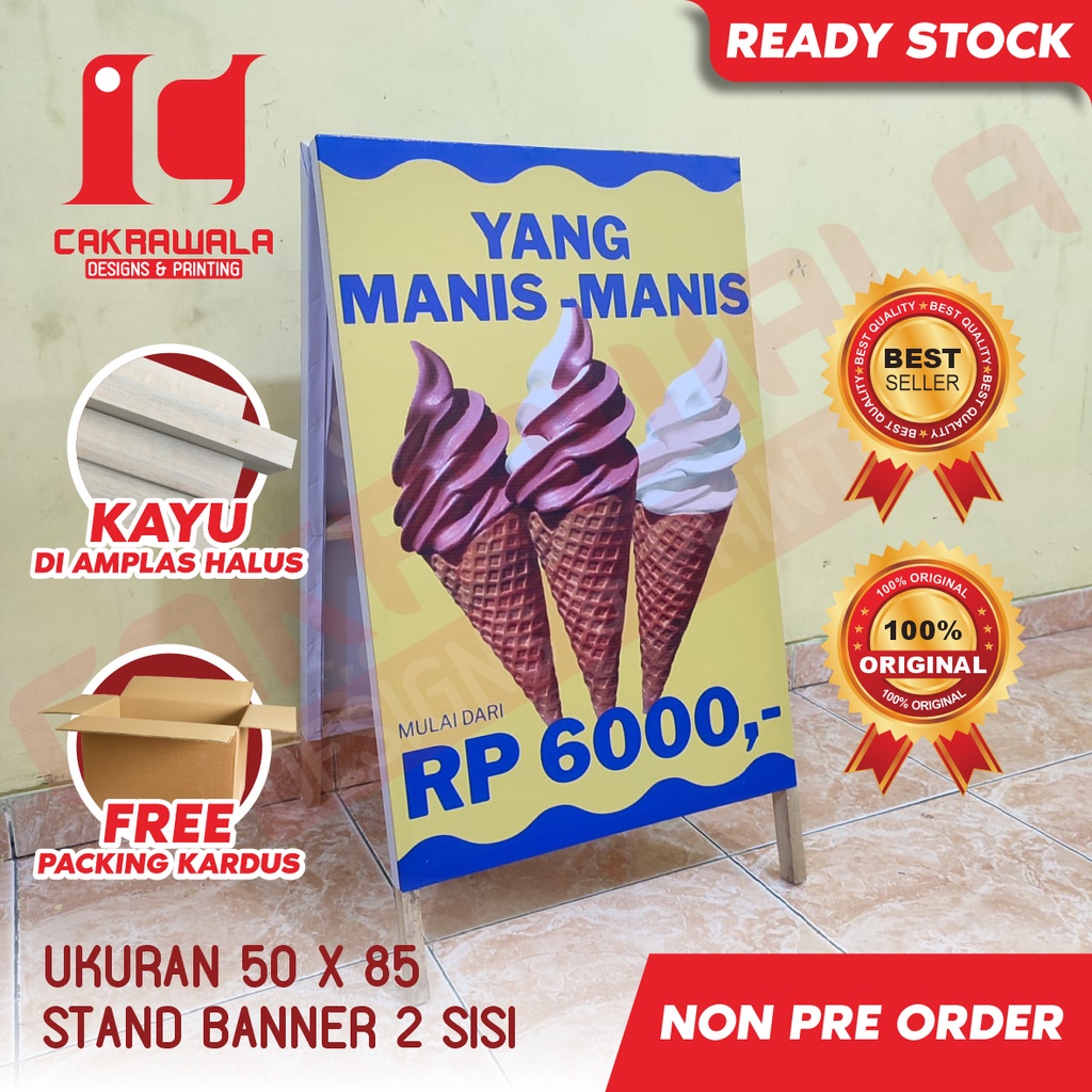 Jual Stand Banner Kayu Ukuran 50 X 85 Standing Banner Kayu Promo Es Krim Standing Banner 