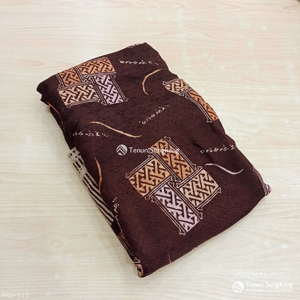 Jual Kain Tenun Dobby Batik Sutra Bugis Makassar Cokelat Tua Tenun