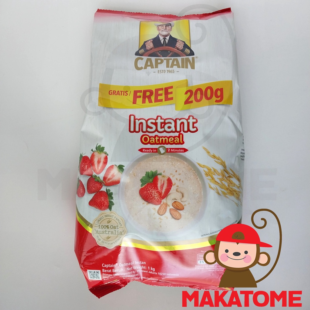 Jual Captain Oats Instant Oatmeal 800gr Free 200gr Oat 1kg 1 Kg 800 Gr