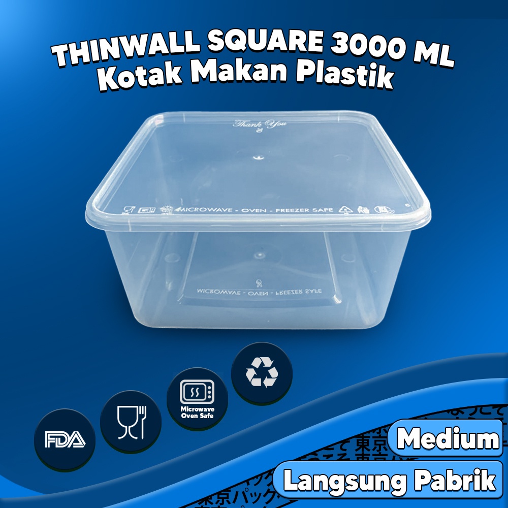 Jual Kotak Makan Persegi 3000ml Box Thinwall Food Container Premium