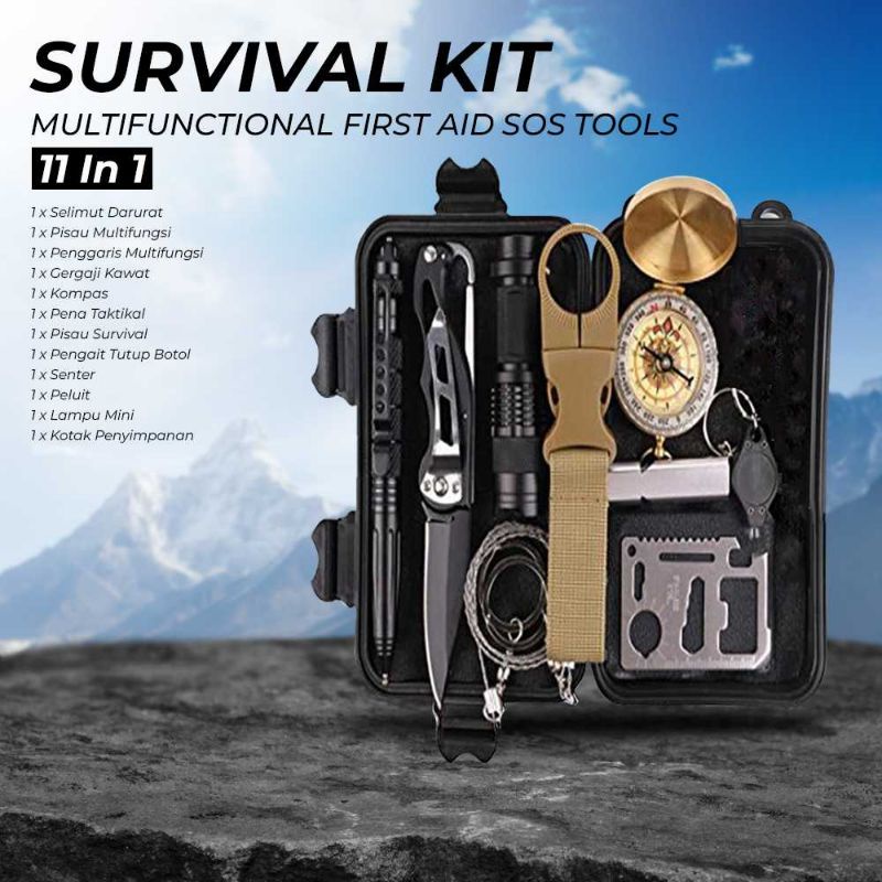 Jual Peralatan Survival Kit Lengkap 11 In 1 Multifungsi Sos Tool Kit Outdoor Portable Shopee 6765