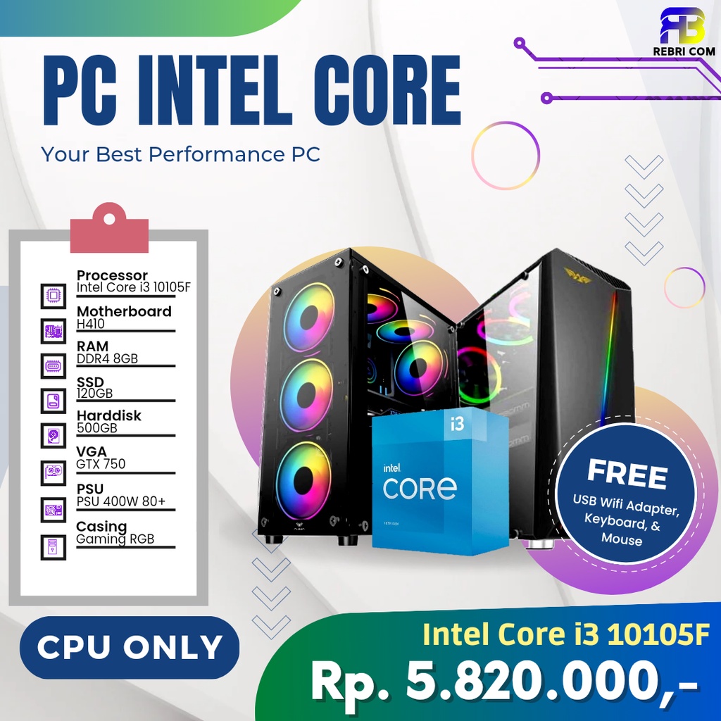 Jual PC Gaming Processor Intel Core i3 10105F 8GB / GTX 750 / GTX 1050 ...