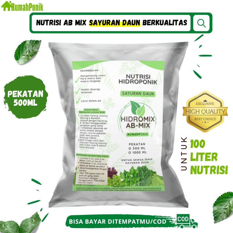 Jual Nutrisi AB Mix 500ml Sayuran Daun Pupuk Hidroponik Untuk 100 Liter ...