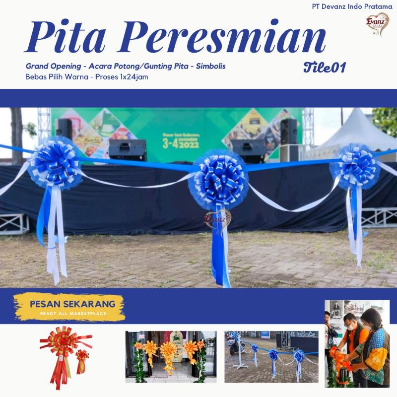 Jual PITA PERESMIAN 3 BUNGA 1Set Gunting+Pita- KADO PEMBUNGKUS - BUNGA ...