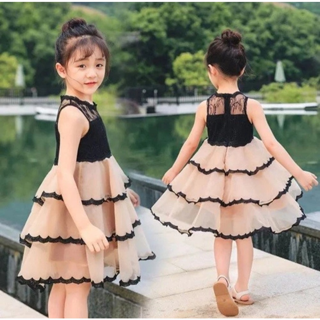 Jual Baju Dress Pesta Brukat Anak Perempuan Korea Lucu Adem Mewah Elegan Trand Modern Terbaru