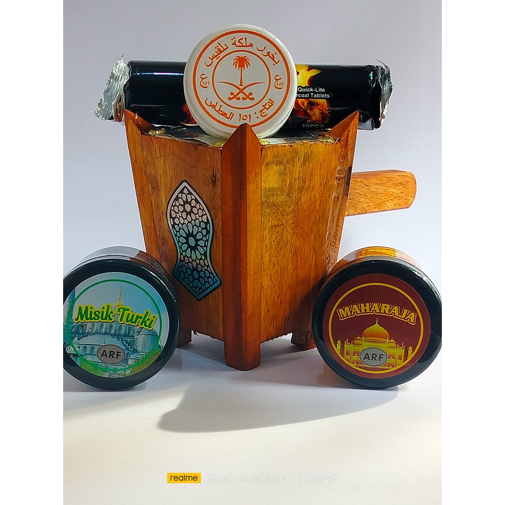 Jual Paket Gebyar Mabkharah Kayu Sedang Dengan Duo Buhur Arf Dan Buhur Alatas Dan Areng Magic