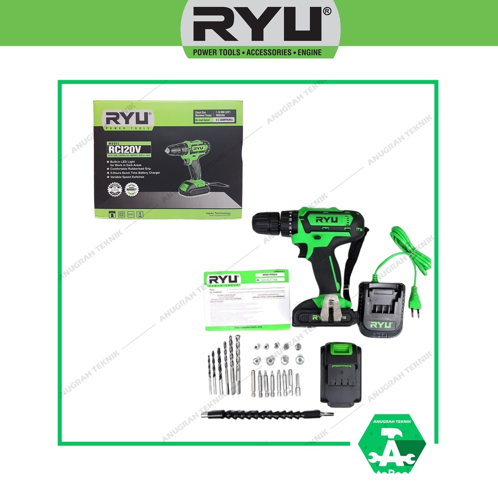 Jual RYU RCI20V Bor Cordless 10mm Impact Drill 20 Volt RYU RCI 20V Bor ...