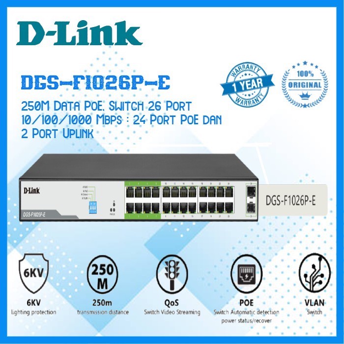 Jual D-LINK DGS-F1026P-E 250M Data PoE, Switch 26 Port 10/100/1000 Mbps ...