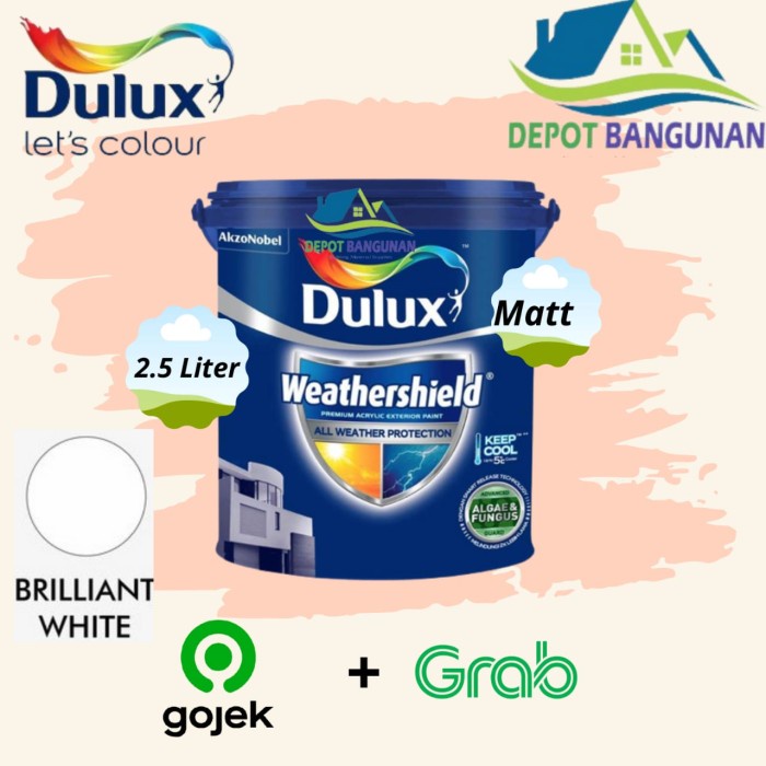 Jual Cat Tembok Dulux Weathershield Exterior Brilliant White 2 5 Liter