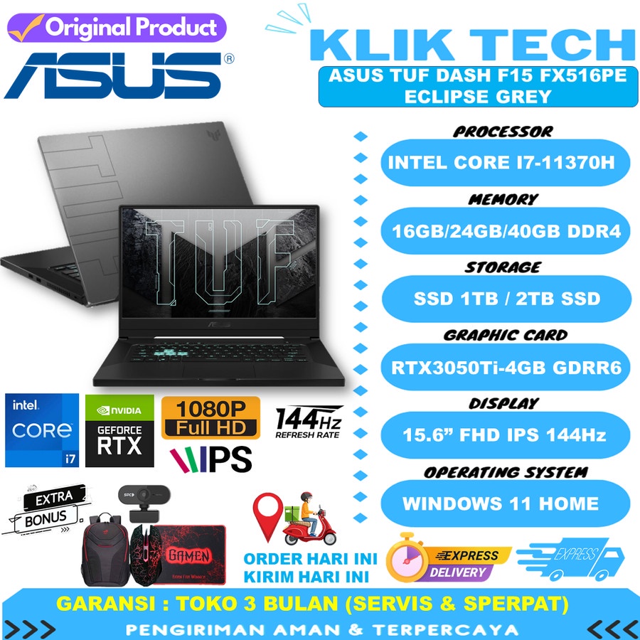 Jual LAPTOP ASUS TUF DASH F15 FX516PE INTEL I7 11370H 16GB 1TB SSD ...