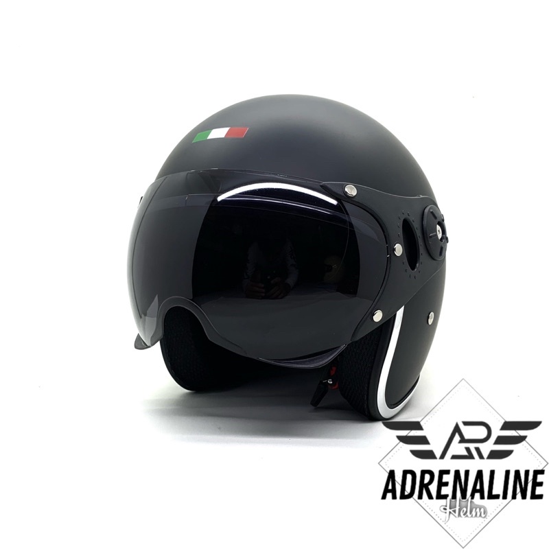 Jual HELM PILOT ITALY LIS CHROME PREMIUM BLACK DOP | Shopee Indonesia