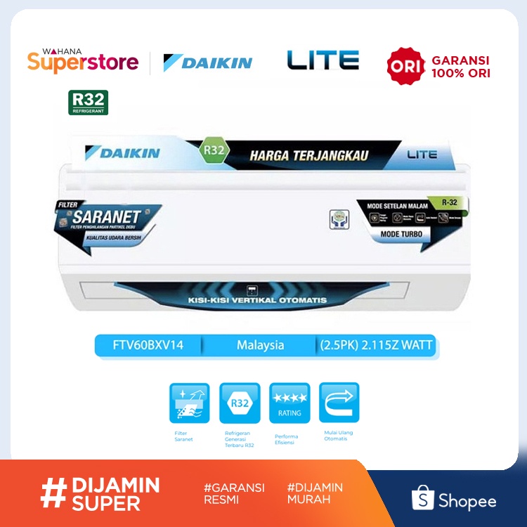 Jual Daikin AC Split Dinding Standard Malaysia Lite R32 2.5 PK ( 2 1/2 ...