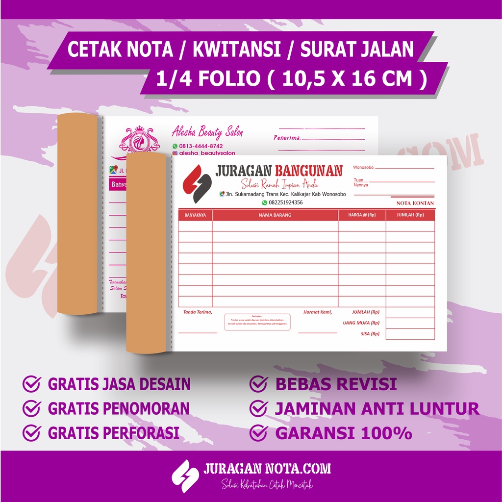 Jual Cetak Nota Custom 2 Ply 14 Folio Kwitansi Surat Jalan Custom 2 Play Bebas Desain 1131