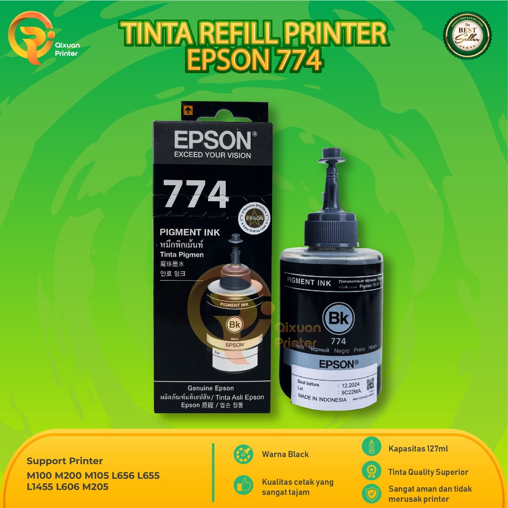 Jual Tinta Epson 774 Hitam Untuk Printer M100 M200 M105 L655 L1455 M205 ...