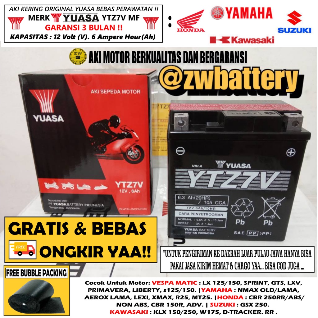Jual Aki Motor Yamaha Lexi, Nmax Lama, Aerox Lama, R25, MT25 YTZ7V