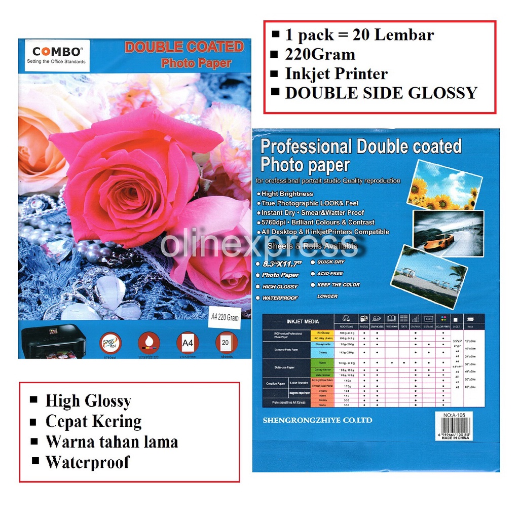 Jual Kertas Foto A4 2 sisi / Photo Paper Glossy Double Side A4 220Gr ...