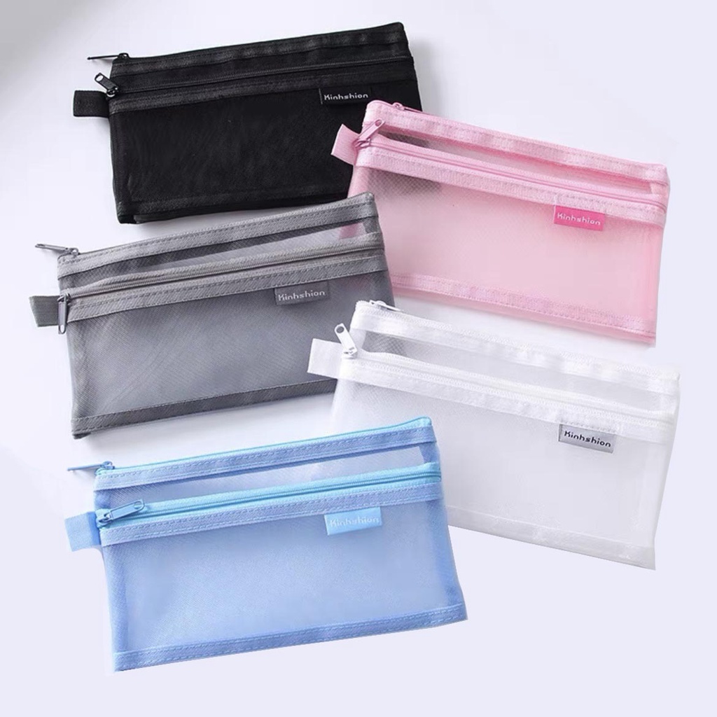 Jual Kotak Pensil 2 (Dua) Resleting / Tempat Pensil Mesh Jaring