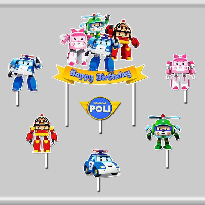 Jual isi 7 cake topper hiasan kue ulang tahun tema Robocar Poli