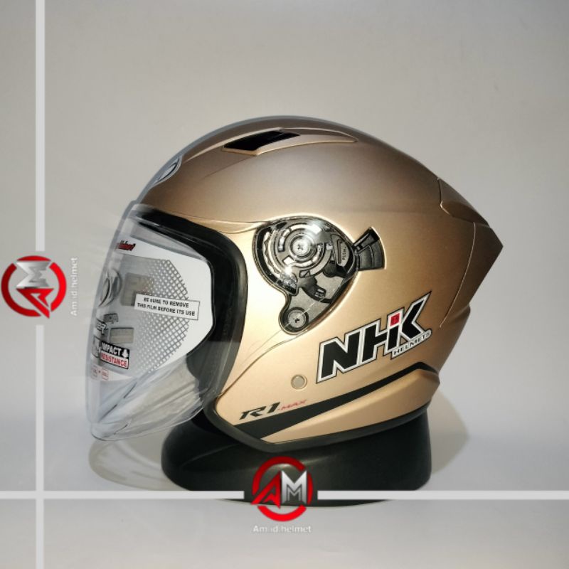 Jual HELM NHK R1 MAX SOLID GOLD DOFF DOUBLE VISOR HALF FACE | Shopee ...