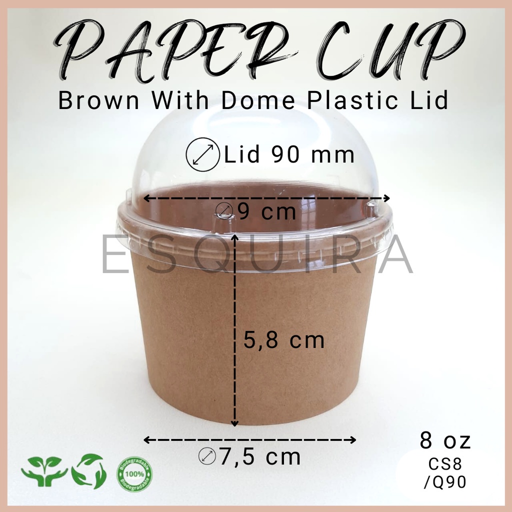 Jual Kraft Paper Cup / Ice Cream Cup + Dome Plastic Lid / Kraft Lid ...