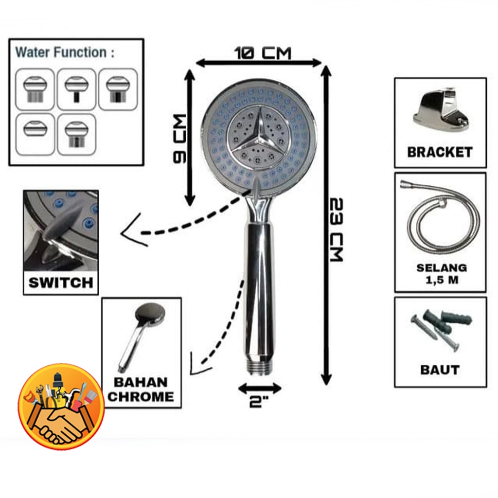 Jual Kepala Shower Mandi Mercy Hand Shower Head Set Stainless Tipe