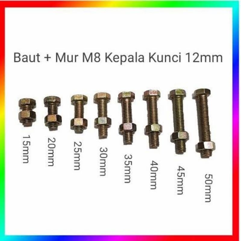 Jual BAUT MUR KUNING GRADE 4.6 HEXAGON BOLT AND NUT 6MM KUNCI 10 BAUT ...