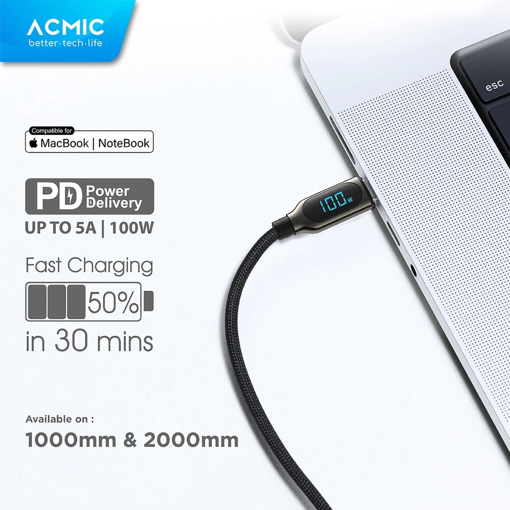 ACMIC DIGILINE Kabel USB-C to USB-C 100W PD Fast Charging LED DISPLAY