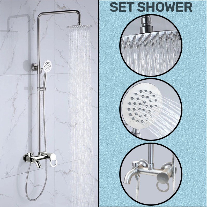 Jual Shower Set Paket Lengkap Wall Mounted Hand Shower Dengan Tiang Bahan Stainless Sj 90 