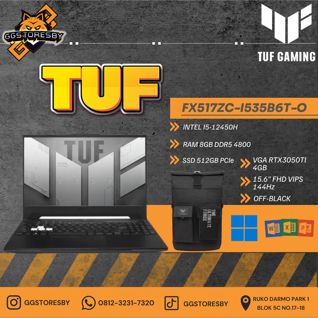 Jual LAPTOP ASUS TUF GAMING FX517ZC I535B6T O I5 12450H 8GB 512GB RTX3050 15 6 FHD W11 OHS21