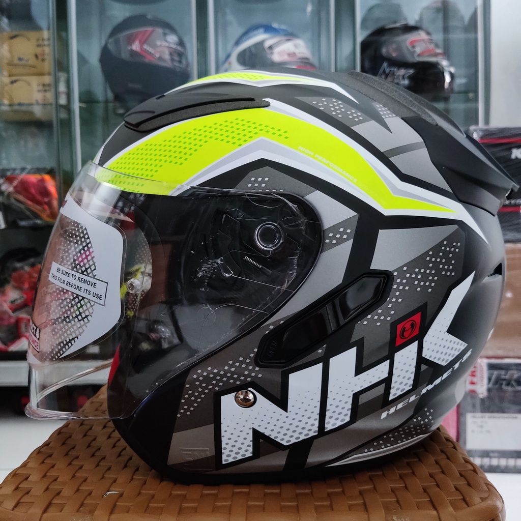 Jual HELM NHK R1 SUBJECT BLACK YELLOW SILVER DOFF HALF FACE NHK R1 ...