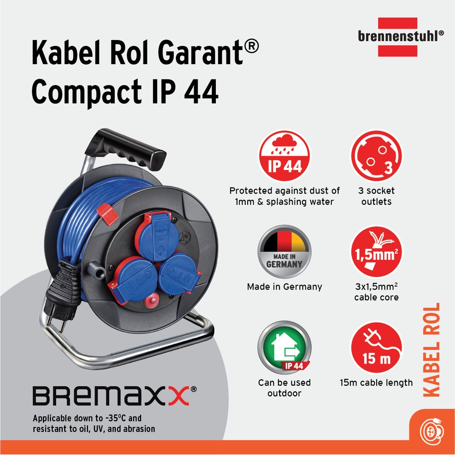 Jual Brennenstuhl Garant Compact Ip Cable Reel Kabel Roll Rol