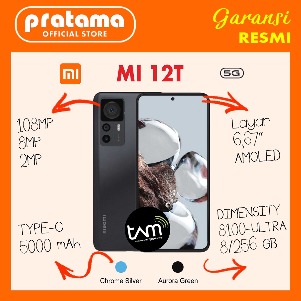 Jual XIAOMI MI 12T 5G (8GB+3GB / 256GB) DIMENSITY 8100-ULTRA 108MP OIS ...