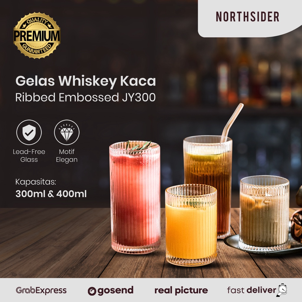 Jual Gelas whisky kaca 300ml ribbed embossed whiskey glass - JY300 ...