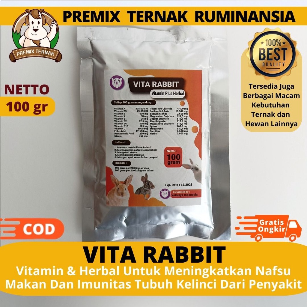 Jual VITAMIN KELINCI VITA RABBIT 100 gr | Multivitamin Penambah Nafsu ...
