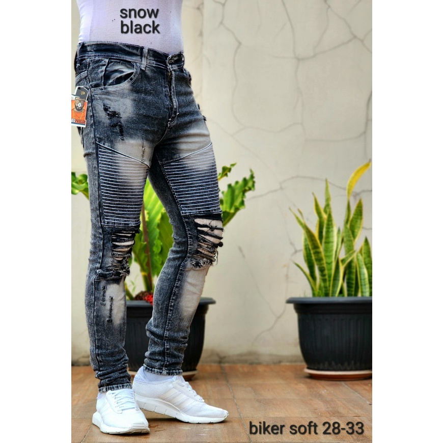 Jual Celana jeans sobek lutut pria ripped snow jeans softjeans murah