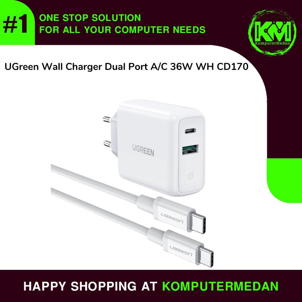 Jual UGREEN 36W USB-C + USB-A Dual Wall Charger - CD170 | Shopee Indonesia