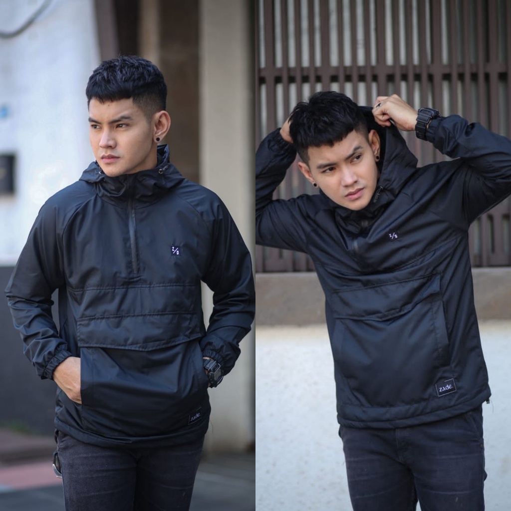 Jaket Parasut Cagoule Waterproof Windbreaker Denmark Logo Black SLVHX