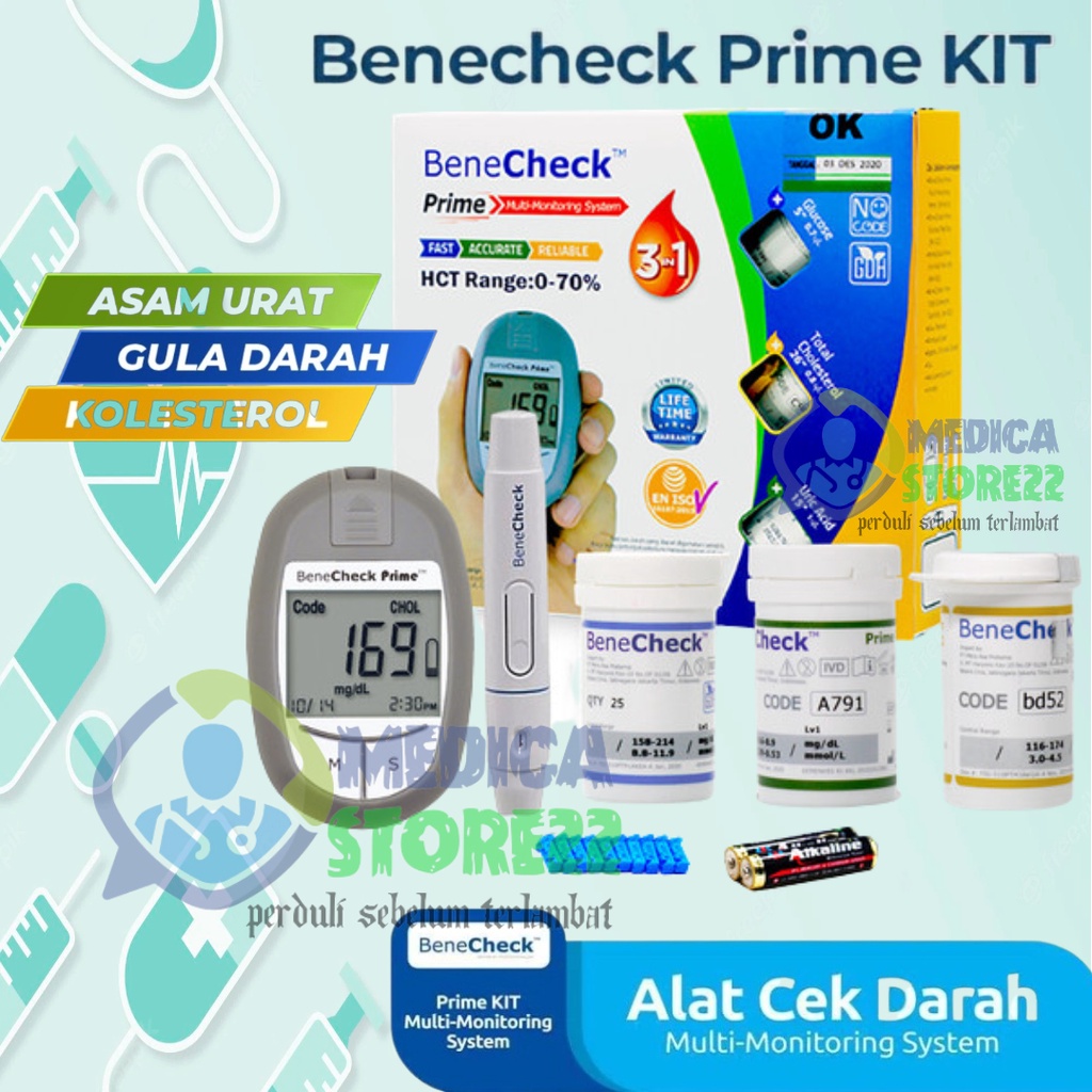 Jual Benecheck Prime Kit 3 In 1 Alat Cek Gula Darah Kolesterol Asam