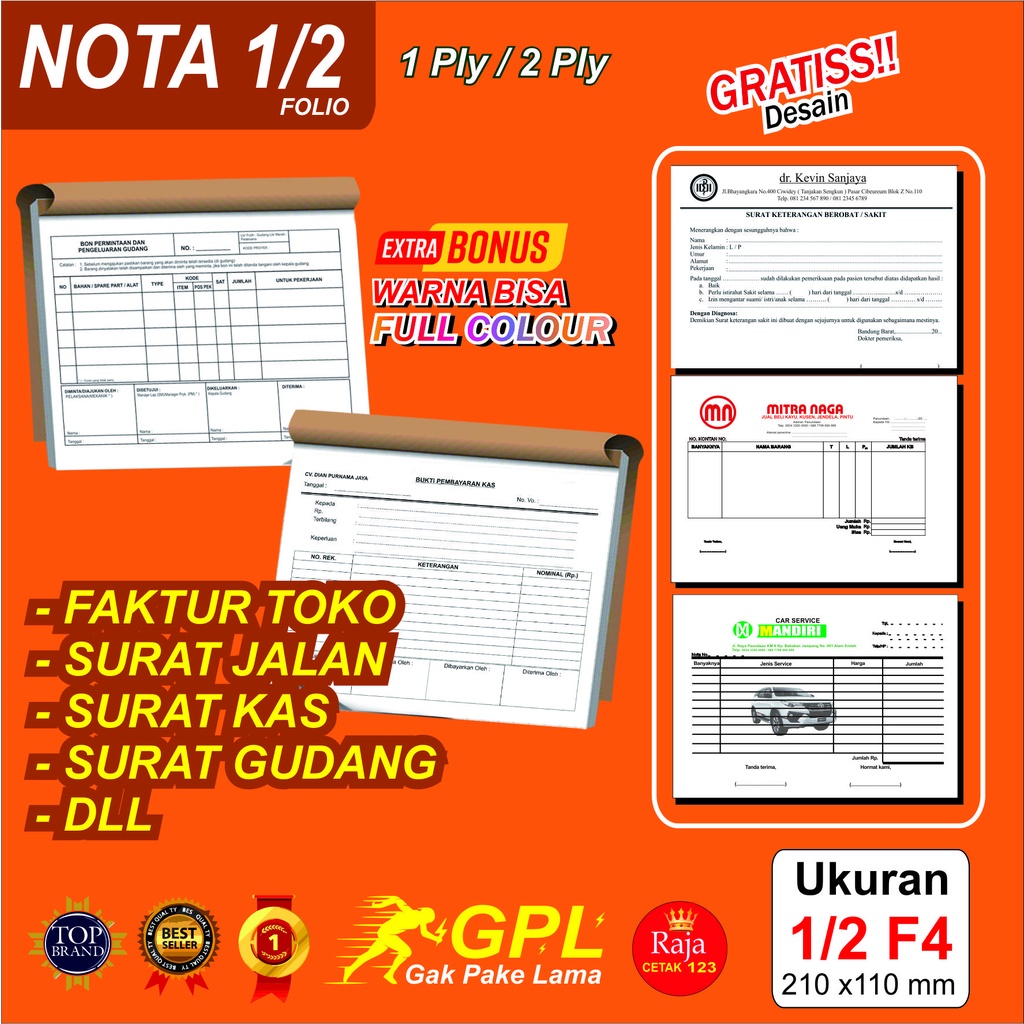 Jual NOTA CUSTOM MURAH 1/6 1/4 1/3 1/2 1RANGKAP/PLY 2 RANGKAP/PLY FULL ...