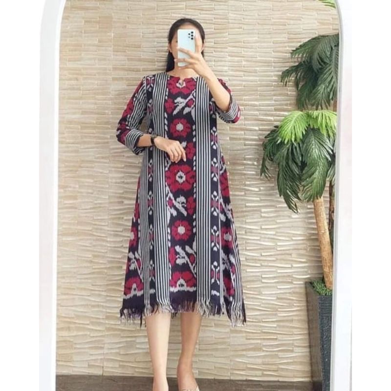 Jual dress tenun rumbai - dress tenun kekinian - dress tenun modern ...