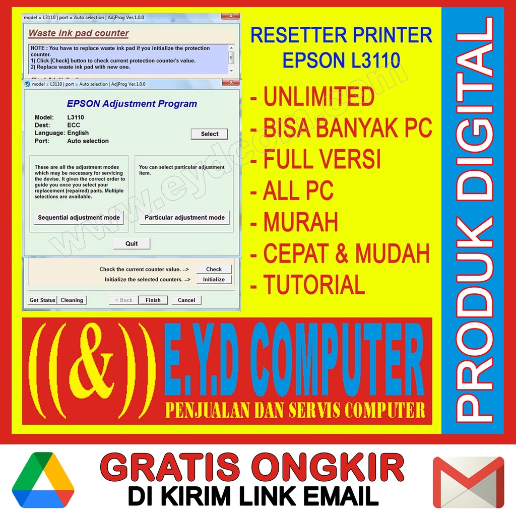 Jual Resseter Epson L3110 All Pc Unlimited Banyak Pc Full Versi Resetter Reset Reseter Printer 9479