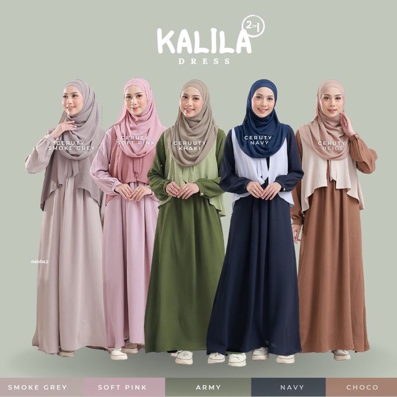 Jual Gamis Terbaru Naisha Kalila Dress Model 2 in 1 Bahan Cey Airflow ...
