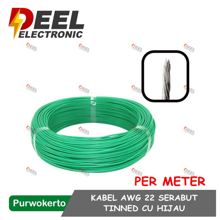 Jual KABEL AWG 22 SERABUT TINNED CU HIJAU PER METER CABLE 22 AWG GREEN 
