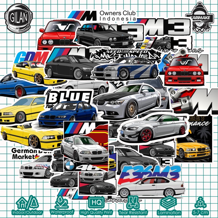 Jual Skin Sticker Pack Bmw E30 E46 E92 M3 Generation Stiker Mobil ...